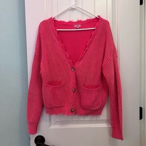 Miami Vibrant Pink Frayed Cardigan Sweater